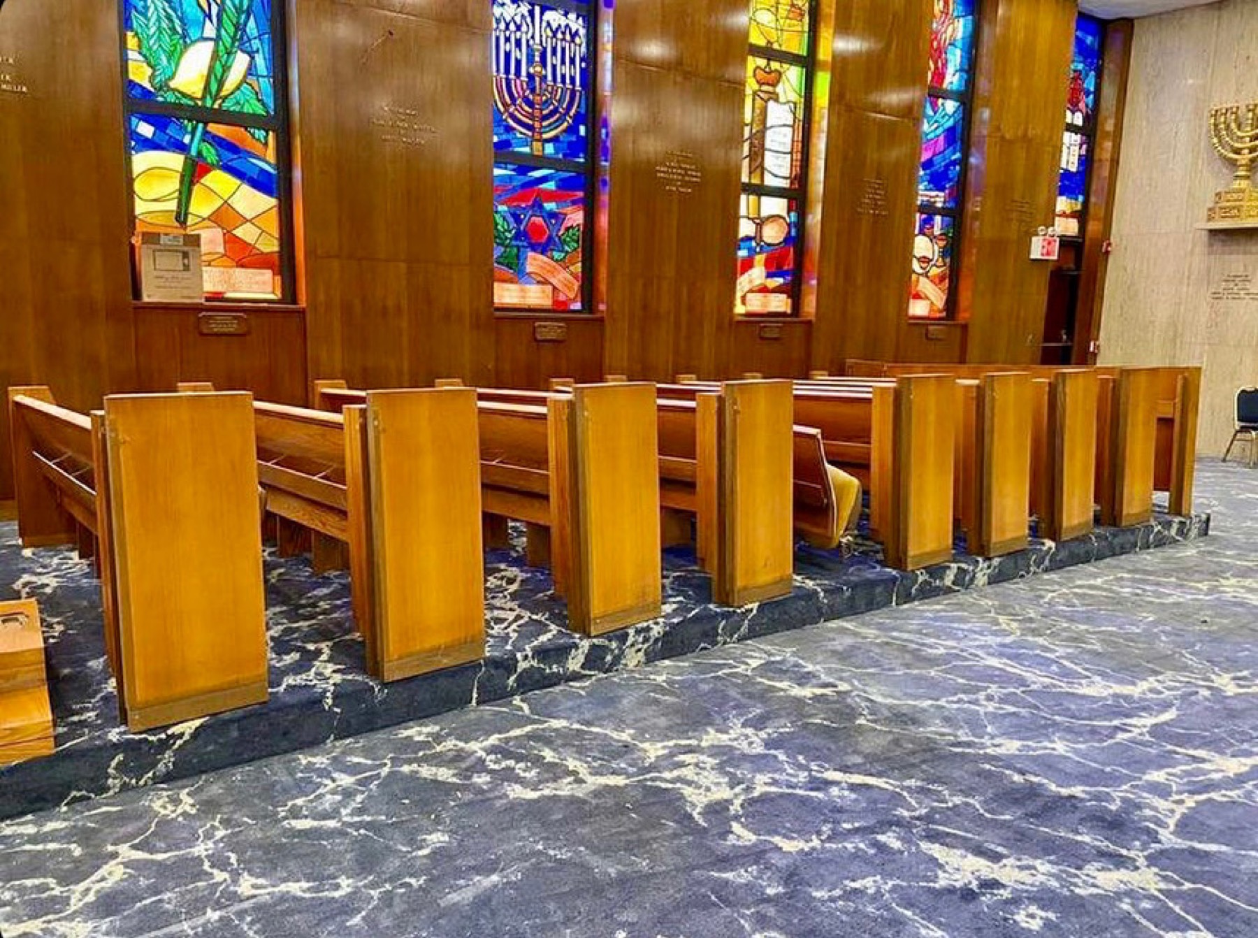 Commercial carpet installation in a Woodmere temple